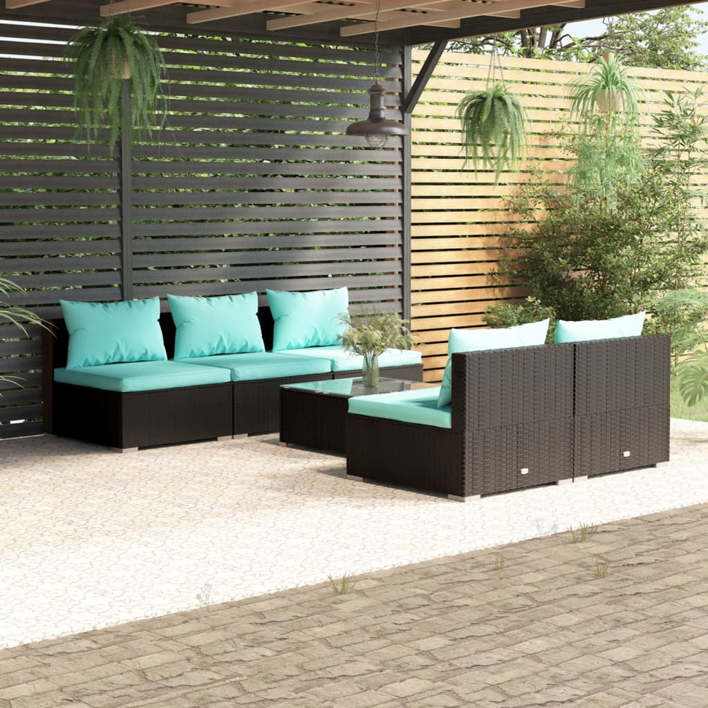 Set Mobili da Giardino 6 pz con Cuscini in Polyrattan Nero