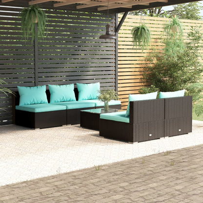 Set Mobili da Giardino 6 pz con Cuscini in Polyrattan Nero