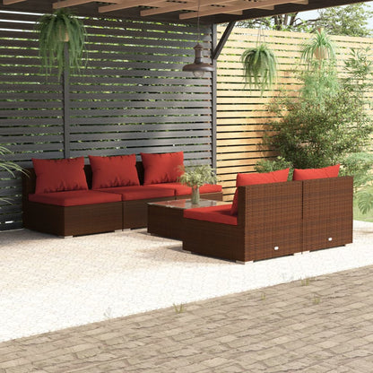 Set Divani da Giardino 6 pz con Cuscini in Polyrattan Marrone