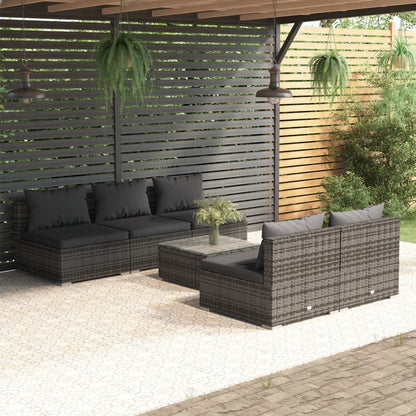 Set Divani da Giardino 6 pz con Cuscini in Polyrattan Grigio