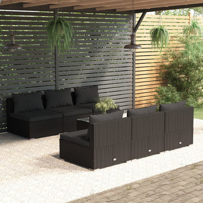 Set Divani da Giardino 7 pz con Cuscini in Polyrattan Nero