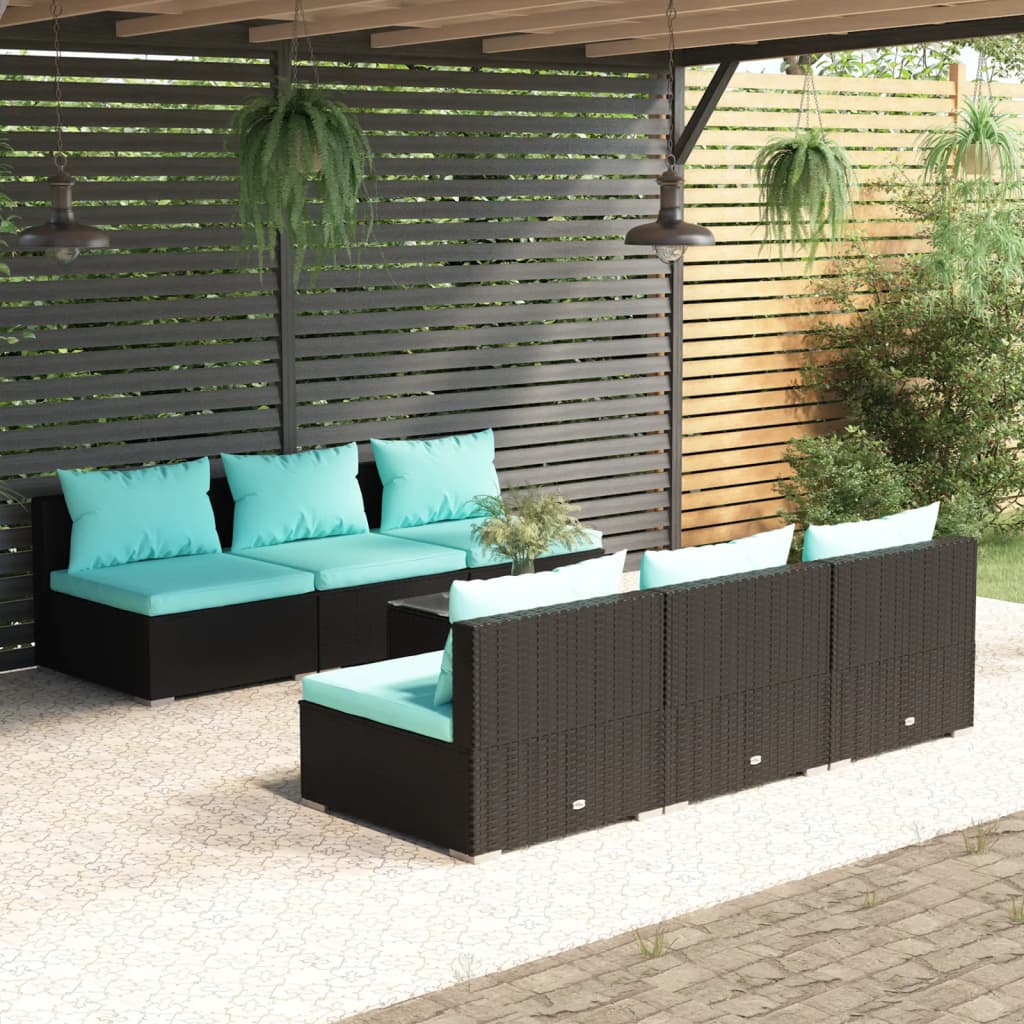 Set Divani da Giardino 7 pz con Cuscini in Polyrattan Nero