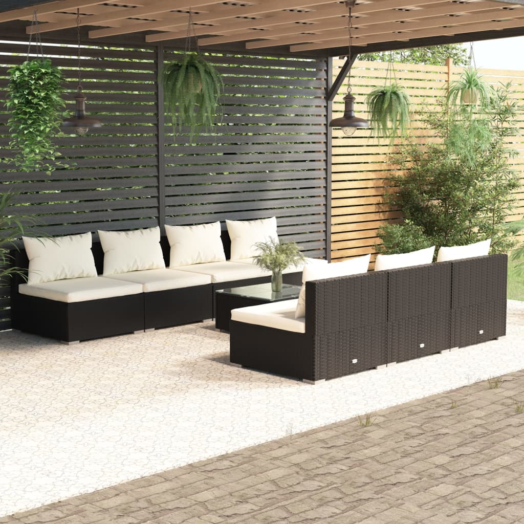 Set Mobili da Giardino con Cuscini 8 pz in Polyrattan Nero