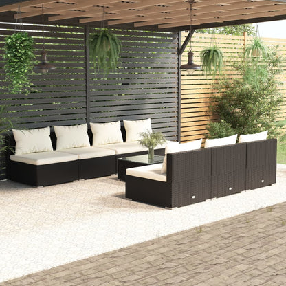 Set Mobili da Giardino con Cuscini 8 pz in Polyrattan Nero