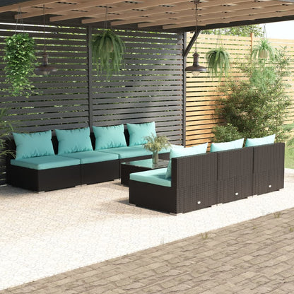 Set Mobili da Giardino con Cuscini 8 pz in Polyrattan Nero