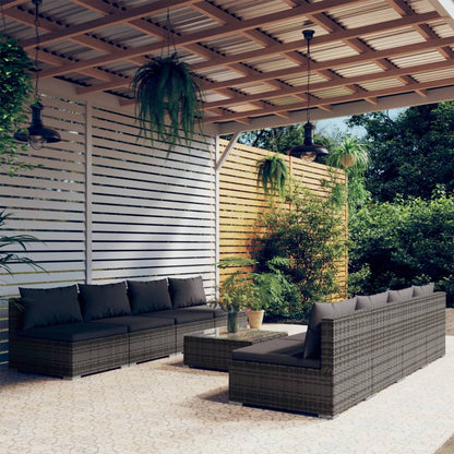Set Divani da Giardino 9 pz con Cuscini in Polyrattan Grigio