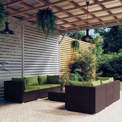 Set Divani da Giardino 7 pz con Cuscini in Polyrattan Marrone