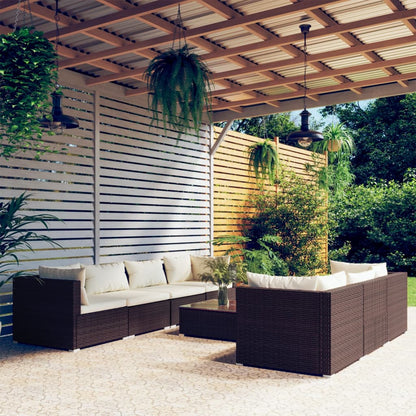Set Divani da Giardino 8 pz con Cuscini in Polyrattan Marrone