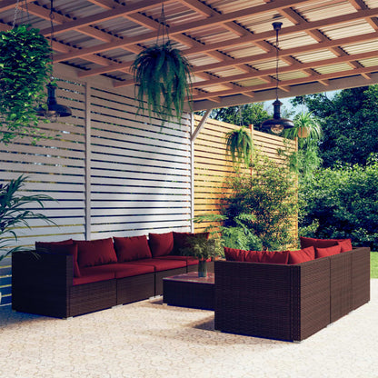 Set Divani da Giardino 8 pz con Cuscini in Polyrattan Marrone