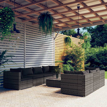 Set Divani da Giardino 8 pz con Cuscini in Polyrattan Grigio
