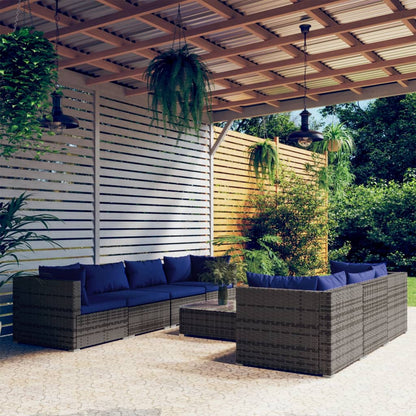 Set Divani da Giardino 8 pz con Cuscini in Polyrattan Grigio
