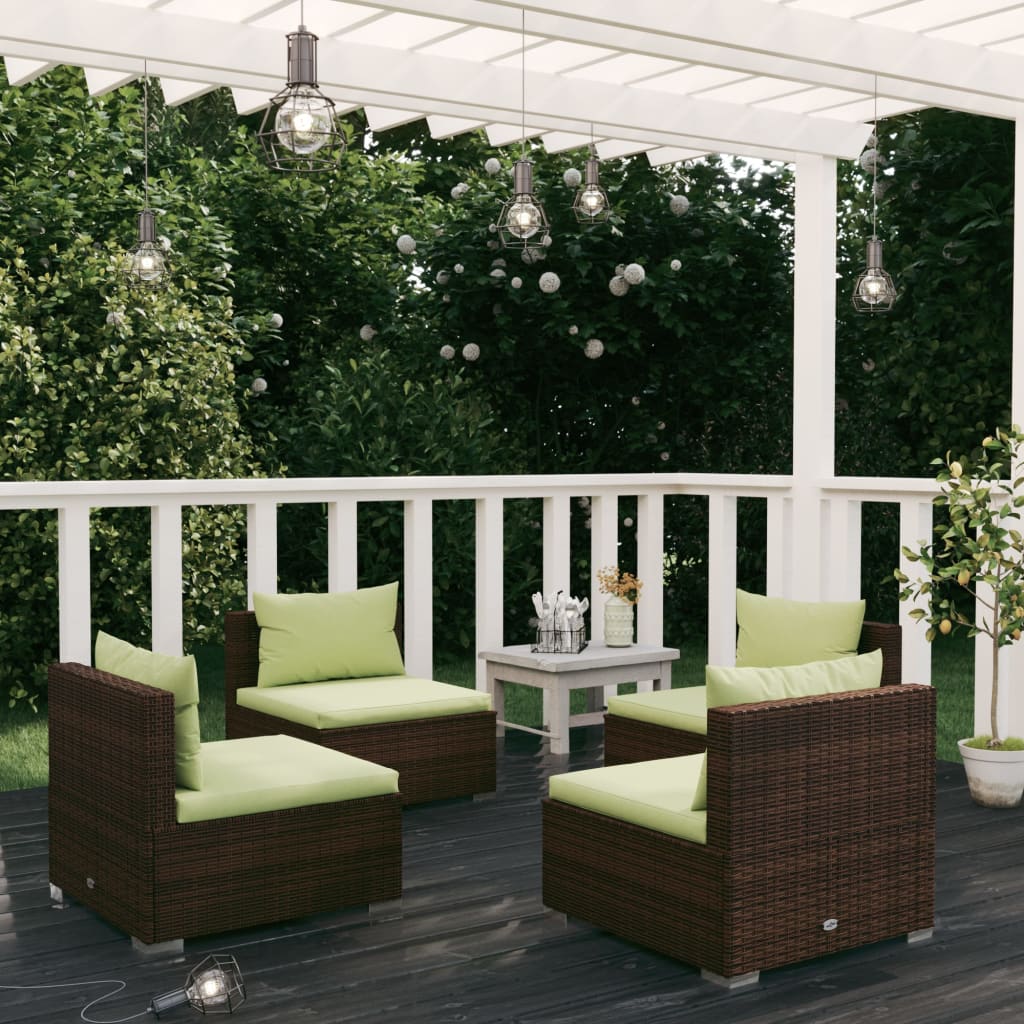 Set Divani da Giardino 4 pz con Cuscini in Polyrattan Marrone