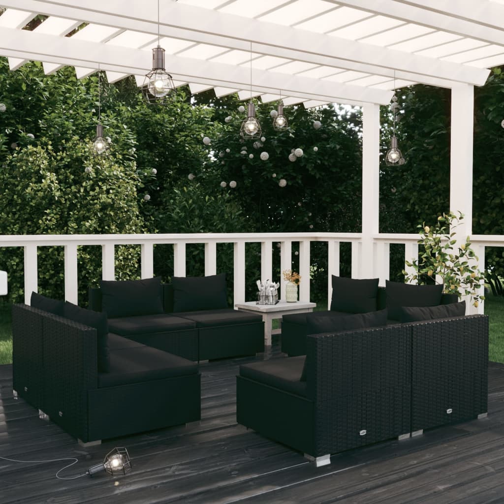 Set Mobili da Giardino con Cuscini 8 pz in Polyrattan Nero