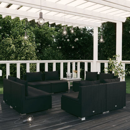 Set Mobili da Giardino con Cuscini 8 pz in Polyrattan Nero