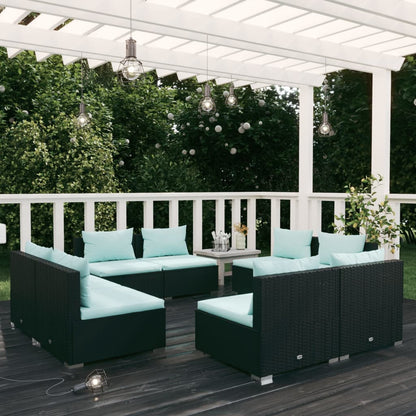 Set Mobili da Giardino con Cuscini 8 pz in Polyrattan Nero