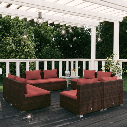 Set Divani da Giardino 8 pz con Cuscini in Polyrattan Marrone
