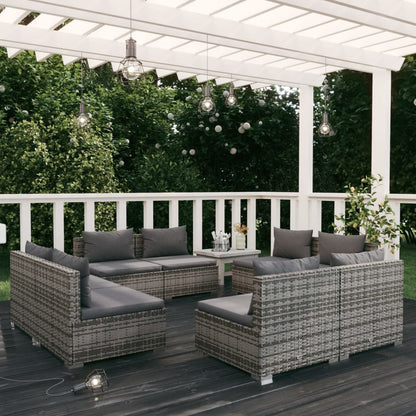 Set Divani da Giardino 8 pz con Cuscini in Polyrattan Grigio