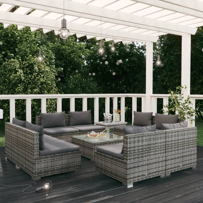 Set Divani da Giardino 9 pz con Cuscini in Polyrattan Grigio