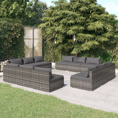 Set Divani da Giardino 12 pz con Cuscini in Polyrattan Grigio