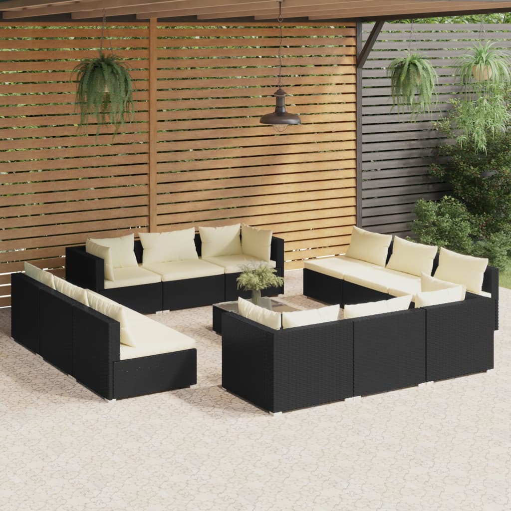 Set Divani da Giardino 13 pz con Cuscini in Polyrattan Nero