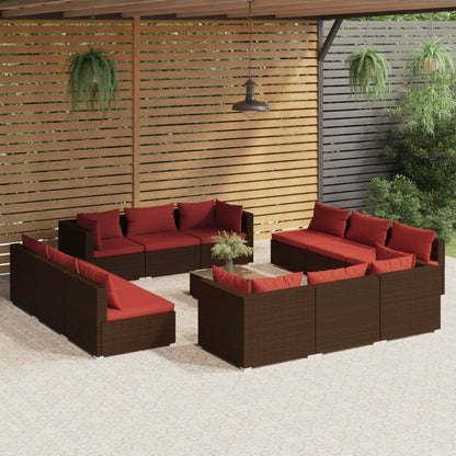 Set Divani da Giardino 13 pz con Cuscini in Polyrattan Marrone