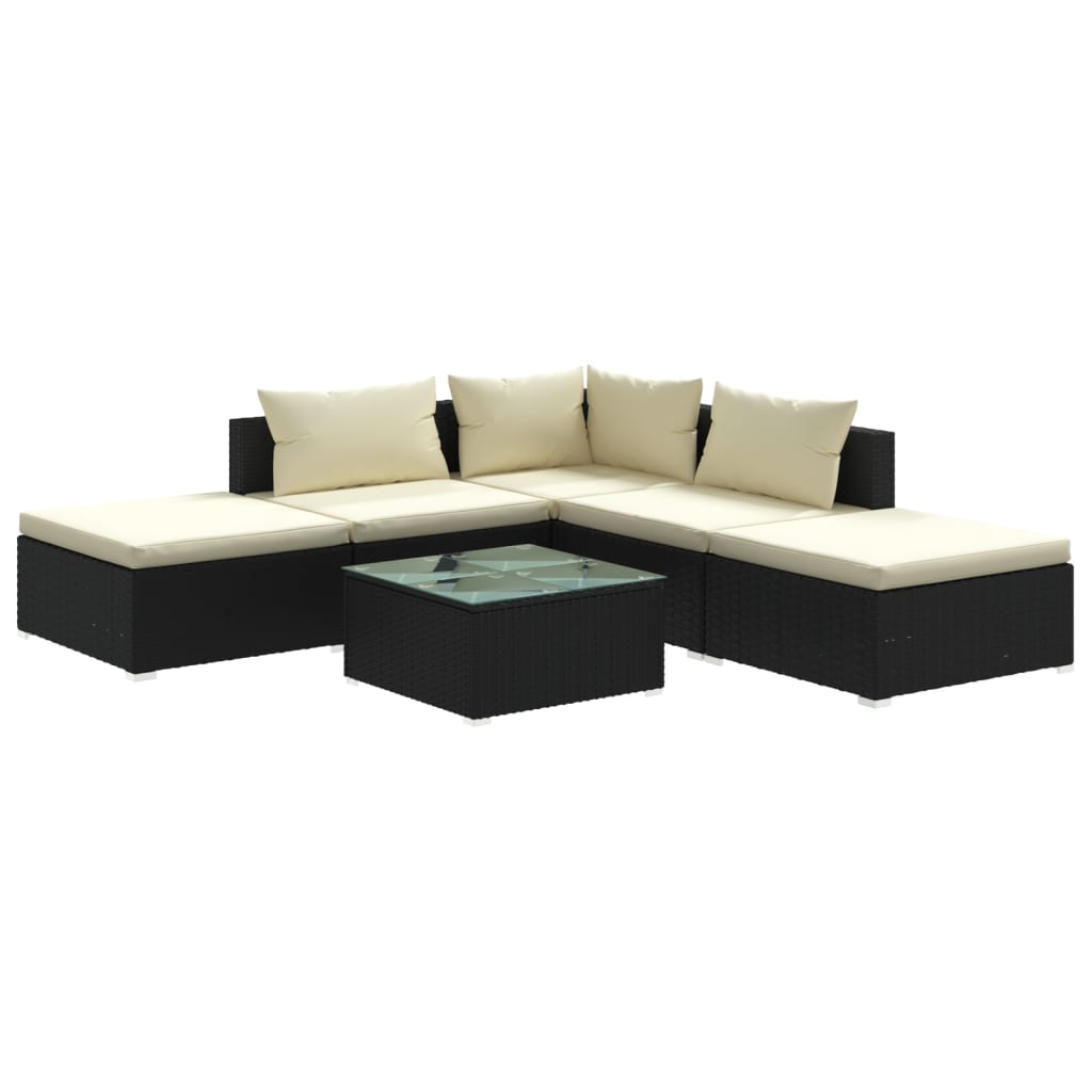 Set Salotto da Giardino 6 pz con Cuscini in Polyrattan Nero