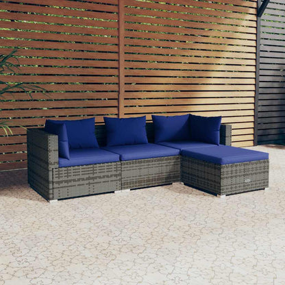 Set Divani da Giardino 4 pz con Cuscini in Polyrattan Grigio