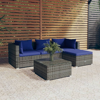 Set Divani da Giardino 5 pz con Cuscini in Polyrattan Grigio