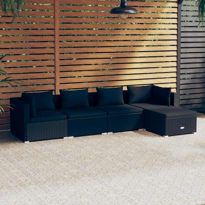 Set Divani da Giardino 5 pz con Cuscini in Polyrattan Nero