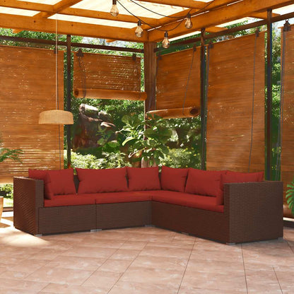 Set Divani da Giardino 5 pz con Cuscini in Polyrattan Marrone
