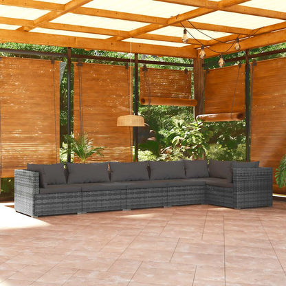 Set Divani da Giardino con Cuscini 6 pz in Polyrattan Grigio