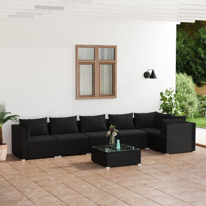 Set Divani da Giardino 7 pz con Cuscini in Polyrattan Nero