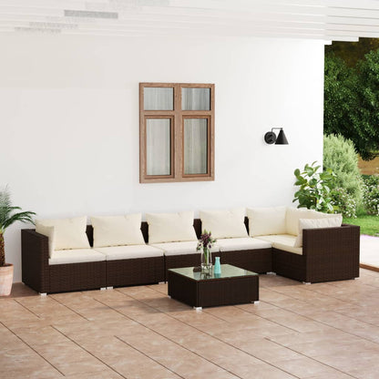 Set Divani da Giardino 7 pz con Cuscini in Polyrattan Marrone