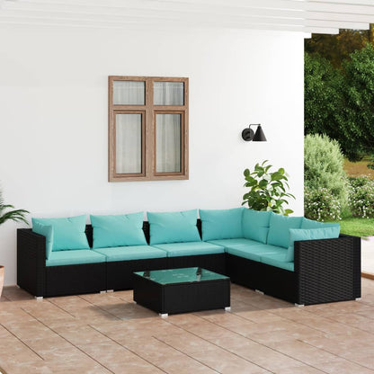 Set Divani da Giardino 7 pz con Cuscini in Polyrattan Nero