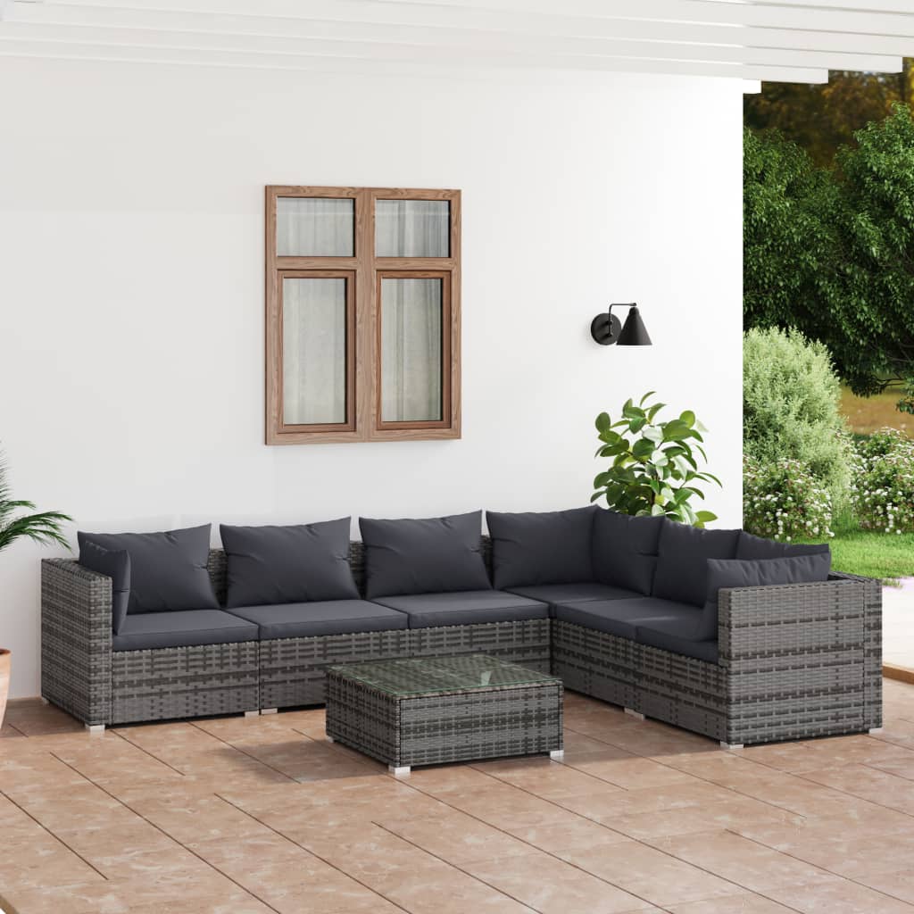 Set Divani da Giardino 8 pz con Cuscini in Polyrattan Grigio