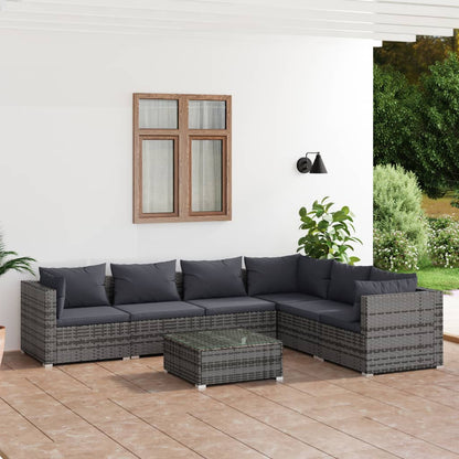 Set Divani da Giardino 8 pz con Cuscini in Polyrattan Grigio