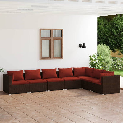 Set Divani da Giardino 7 pz con Cuscini in Polyrattan Marrone