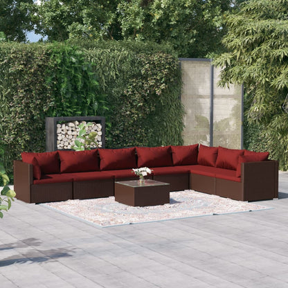 Set Divani da Giardino 8 pz con Cuscini in Polyrattan Marrone