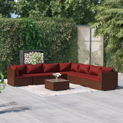 Set Divani da Giardino 8 pz con Cuscini in Polyrattan Marrone