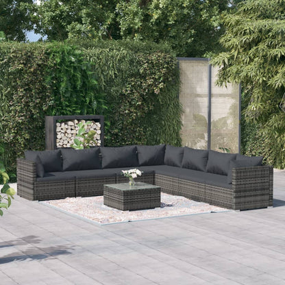 Set Divani da Giardino con Cuscini 8 pz in Polyrattan Grigio