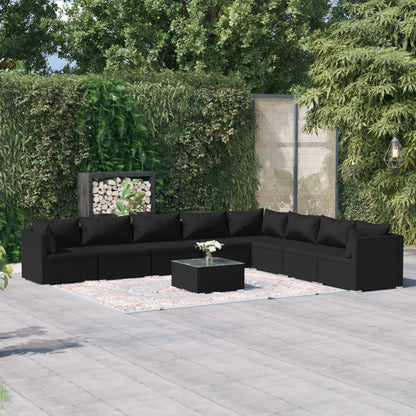 Set Divani da Giardino 9 pz con Cuscini in Polyrattan Nero