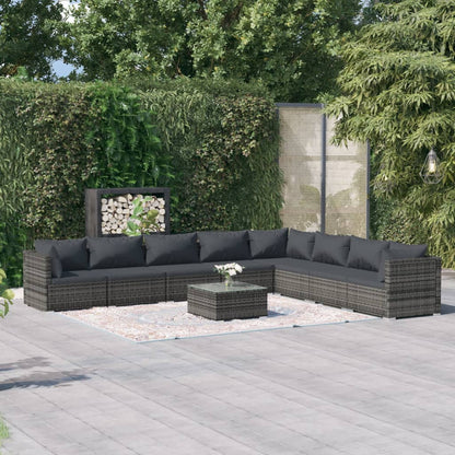 Set Divani da Giardino 9 pz con Cuscini in Polyrattan Grigio