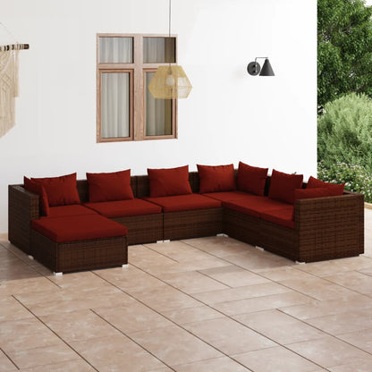 Set Divani da Giardino 7 pz con Cuscini in Polyrattan Marrone