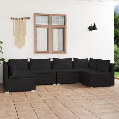 Set Divani da Giardino 6 pz con Cuscini in Polyrattan Nero