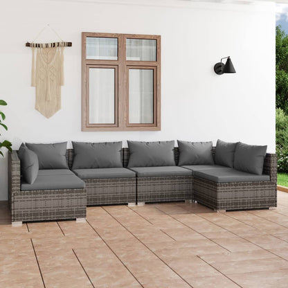 Set Divani da Giardino 6 pz con Cuscini in Polyrattan Grigio