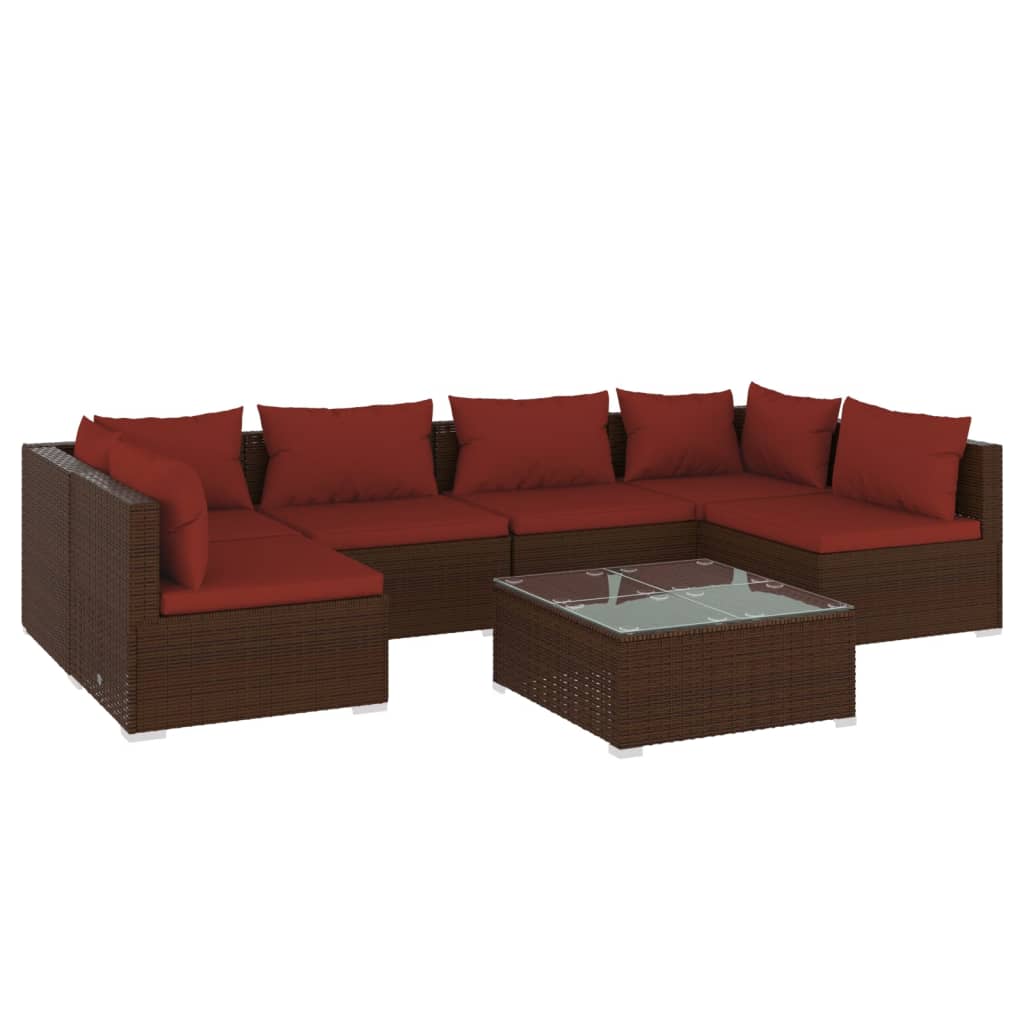 Set da Giardino 7 pz con Cuscini in Polyrattan Marrone