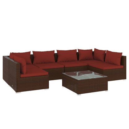 Set da Giardino 7 pz con Cuscini in Polyrattan Marrone