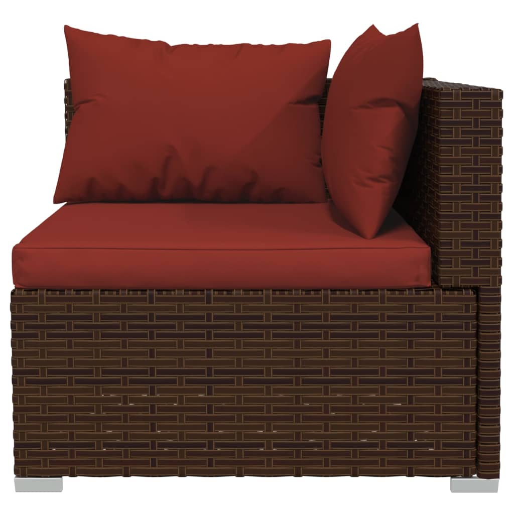 Set da Giardino 7 pz con Cuscini in Polyrattan Marrone
