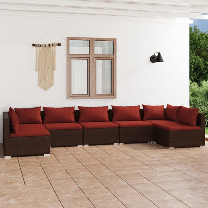 Set Divani da Giardino 7 pz con Cuscini in Polyrattan Marrone