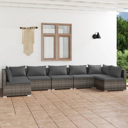 Set Divani da Giardino 7 pz con Cuscini in Polyrattan Grigio